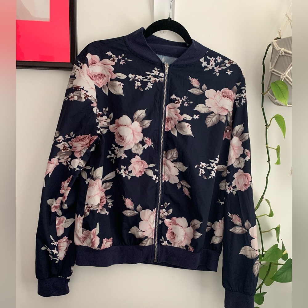 2 for $15 - 🌸 Floral Bomber Jacket 🧥 - Navy and Pink